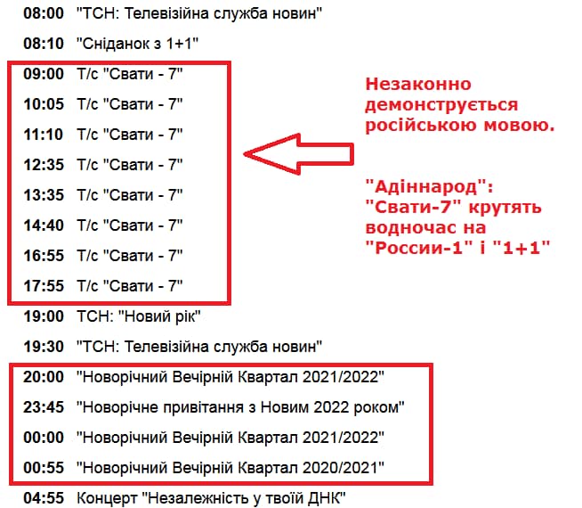 31 грудня 1+1 майже весь день показуватиме Сватів. Зеленський просить Захід про захист і паралельно заробляє брудні рублі, - Вятрович 01