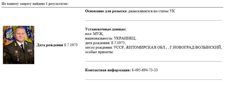 МВС РФ оголосило Залужного у розшук 01