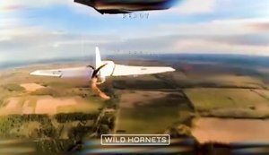 Hrim operators shoot down Russian Gerbera UAV with STING interceptor by ramming it. VIDEO