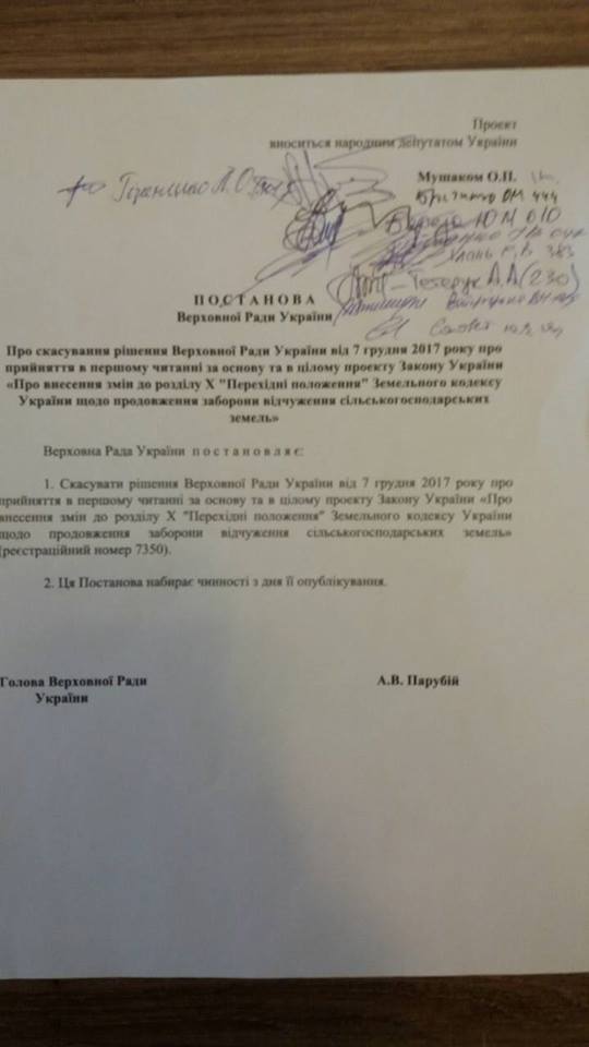 Продовження мораторію на продаж землі відкладається. Під час голосування був порушений регламент, - нардеп Мушак 01