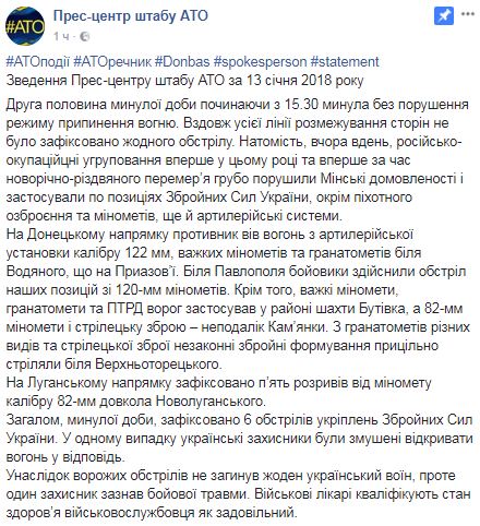 Доба в АТО: ворог застосував важку артилерію, травмовано одного бійця 01