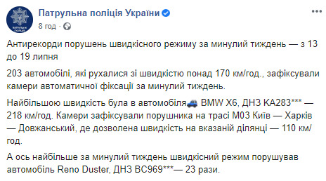 Водій Renault Duster за тиждень перевищив швидкість 23 рази, - патрульна поліція 01