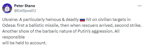 Речник Єврокомісії Петер Стано про удар РФ по Одесі 15 березня 2024