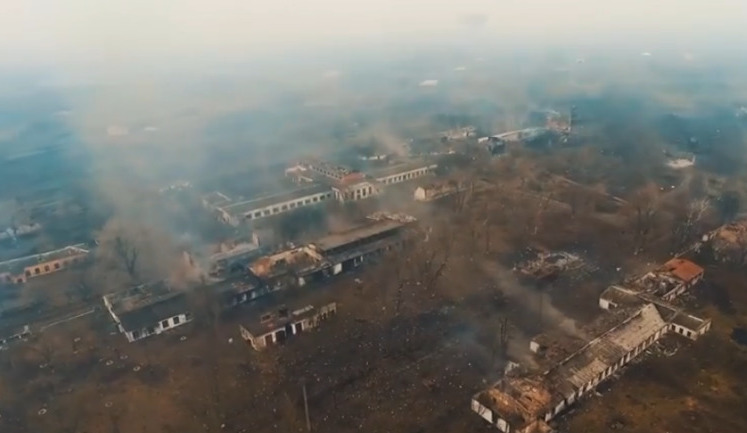 Aftermath of Balakliia depot fire. DRONE VIDEO