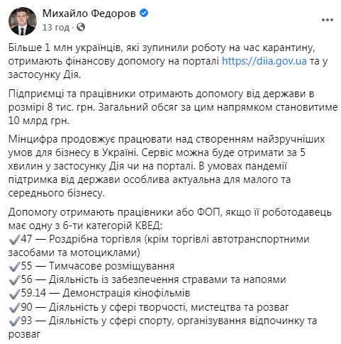 Федоров розповів, хто отримає по вісім тисяч гривень COVID-допомоги: Загальний обсяг виплат становитиме 10 млрд грн 01