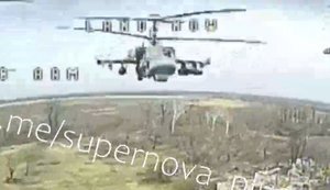 Момент атаки українського дрона на російський вертоліт Ка-52 "Алігатор". ВIДЕО