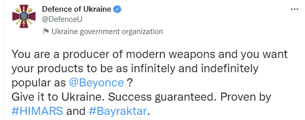 Міноборони гарантує виробникам популярність, як у Beyonce, у разі надання зброї Україні: Перевірено HIMARS і Bayraktar 01
