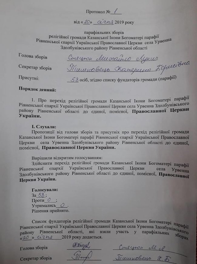 Приход на Ривненщине перешел из УПЦ (МП) в Православную Церковь Украины 03