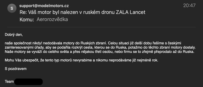 Markings of Czech Model Motors were found on motor from Russian Lancet UAVs 03 Markings of Czech Model Motors were found on motor from Russian Lancet UAVs 03