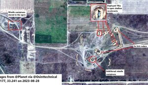 Позиція російської ППО С-400 "Тріумф", яку сьогодні було знищено поблизу окупованої Євпаторії. СУПУТНИКОВЕ ФОТО