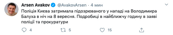 Полиция задержала подозреваемого в нападении на Балуха, - Аваков 01