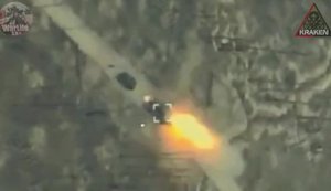 Following strike by FPV drone, rocket from enemy’s "Uragan" system was activated and pierced right through vehicle carrying occupiers near Kreminna. VIDEO