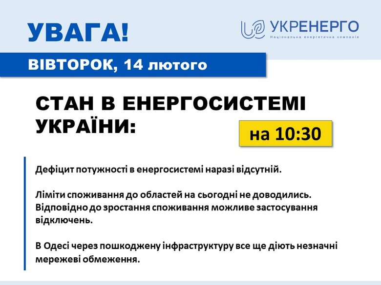 Дефицит мощности пока отсутствует, лимиты не предоставлялись, - Укрэнерго 01