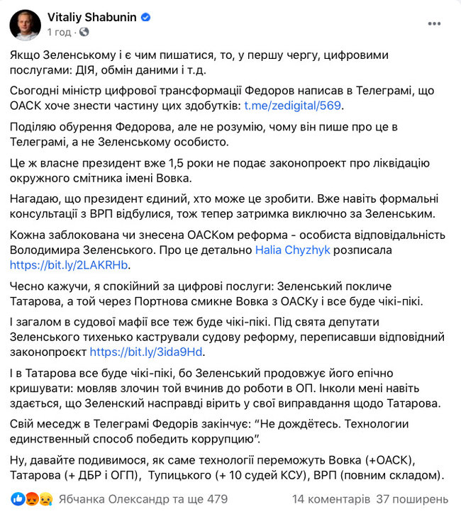 Кожна заблокована ОАСК реформа - особиста відповідальність Зеленського, - Шабунін 01