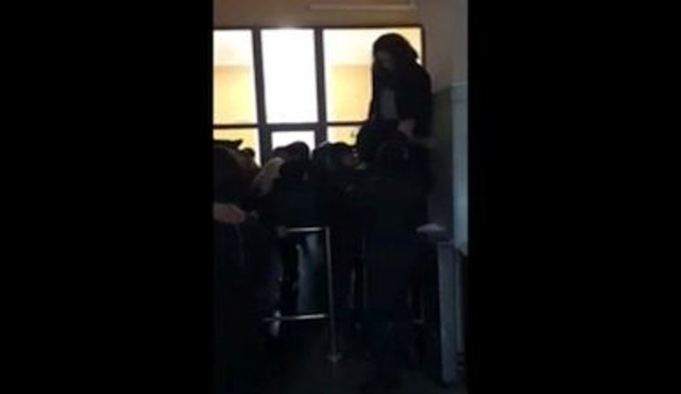One person traumatized as protesters break into Kyiv city council, attack security guards, police. VIDEO