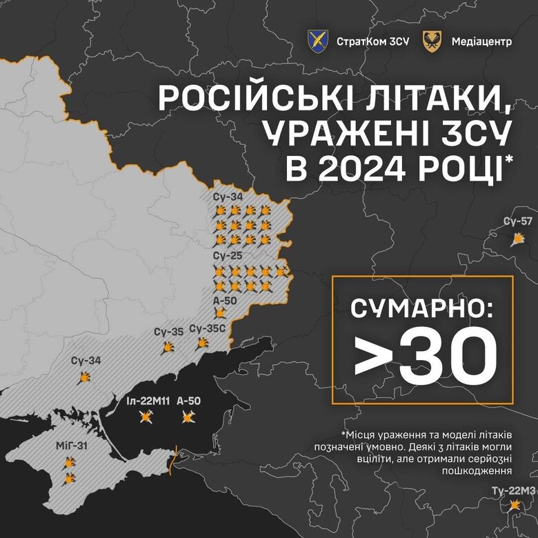 карта уражених літаків