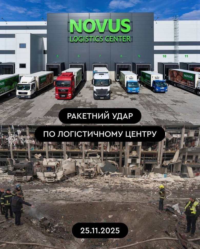 Aftermath of Russian strike on NOVUS logistics centre