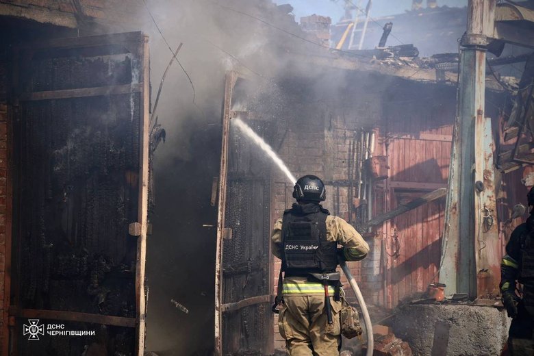 Russian strike sparks fire at enterprise in Chernihiv