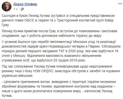 Перше цього року засідання ТКГ з питань Донбасу відбудеться в Мінську 16 січня, - Оліфер 01