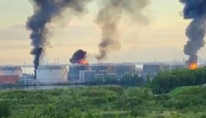 Последствия атаки на нефтяной терминал "Санкт-Петербург" СПУТНИКОВОЕ ФОТО