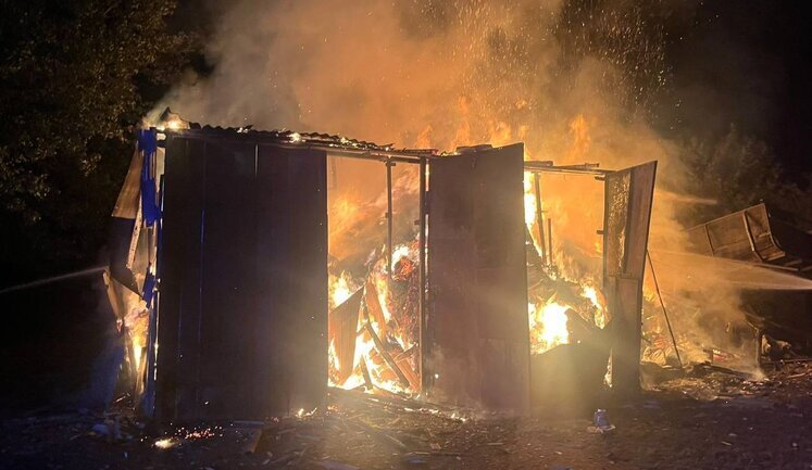 Fire broke out in Poltava region as result of debris from UAV falling. PHOTO