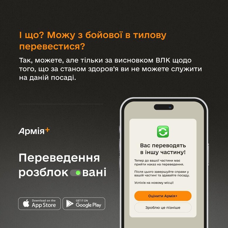 В "Армія+" з’явилась можливість онлайн-подання рапорту на переведення
