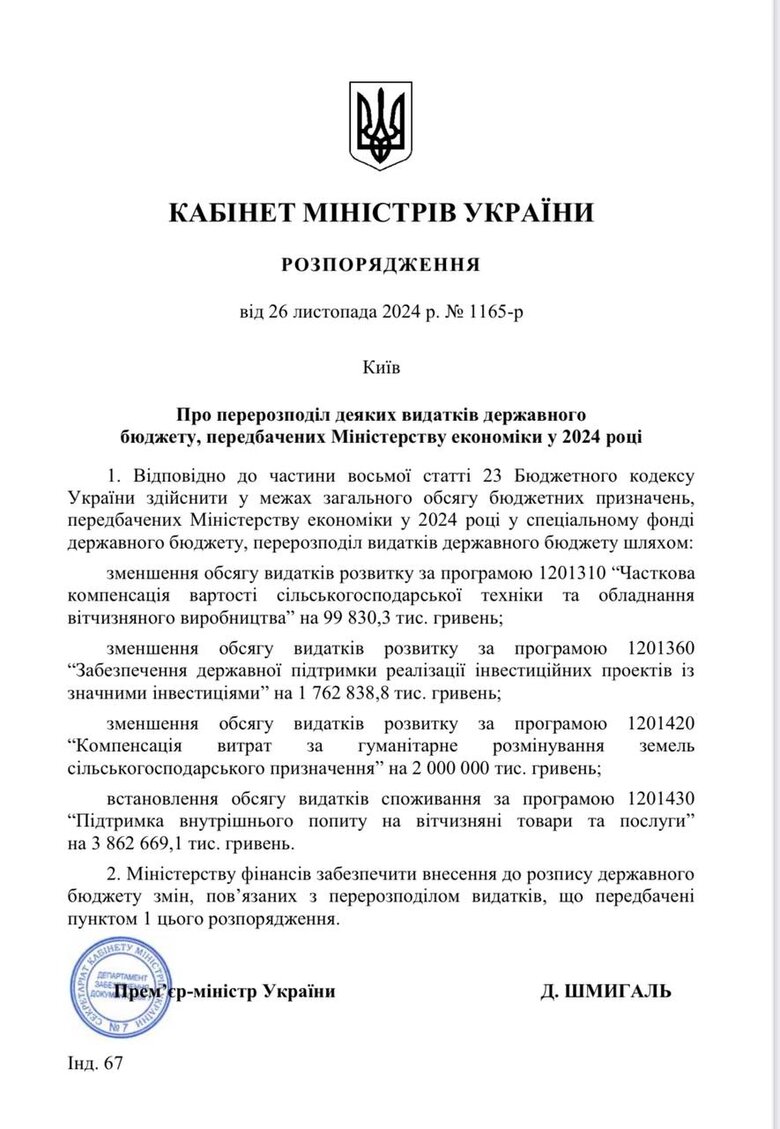 постанова Кабміну 26 листопада
