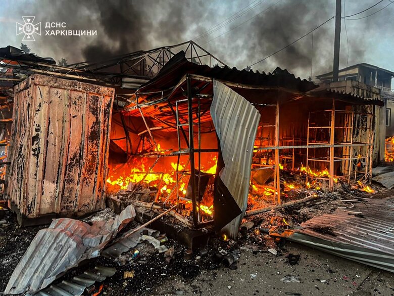 Market in the village of Velykyi Burluk after shelling