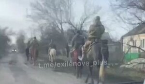 Колона армії РФ із п’яти вершників рухається окупованим селом. ВIДЕО