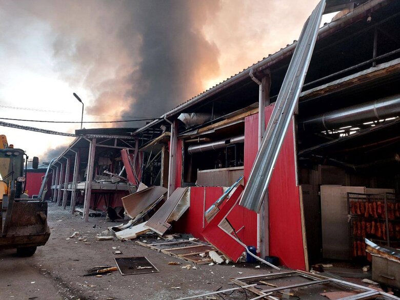 Russian strike on a meat processing plant in Bohodukhiv