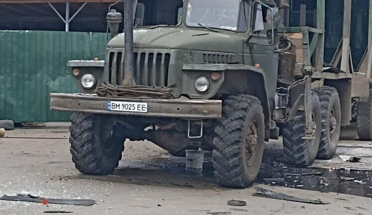 Russian drone hits forestry vehicle in Sumy: driver unharmed. PHOTOS