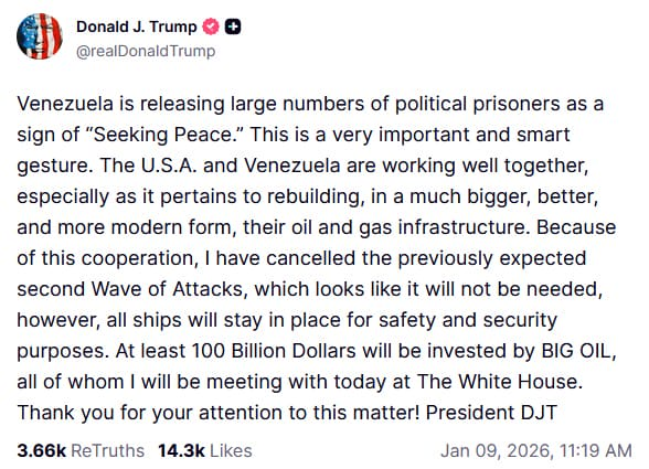 Трамп скасував другу хвилю ударів по Венесуелі