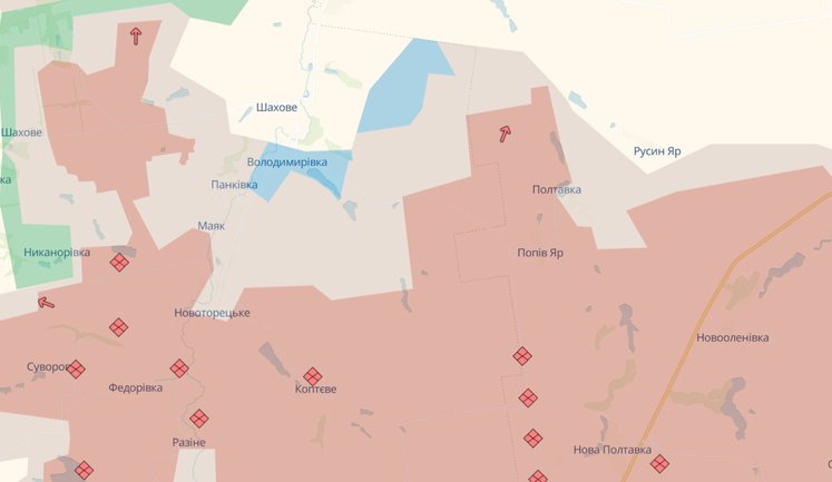 Сили оборони відкинули рашистів біля Володимирівки та Шахового на Донеччині. Ворог також має просування, - DeepState. МАПИ