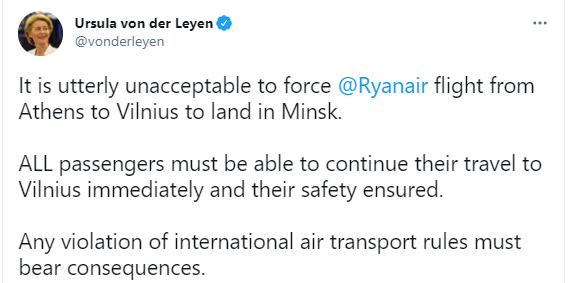 У ЄС закликають Білорусь відпустити пасажирів рейсу з Афін до Вільнюса, включно з Протасевичем, інакше загрожують наслідками 01