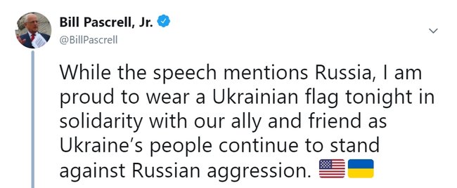Конгрессмен США Паскрелл пришел на выступление Трампа с украинским флагом 01