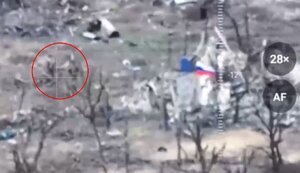 Moment of Russian army’s "capture" of bridgehead in Krynyky: two occupiers planted their flag on remains of building and headlong fled to their positions. VIDEO