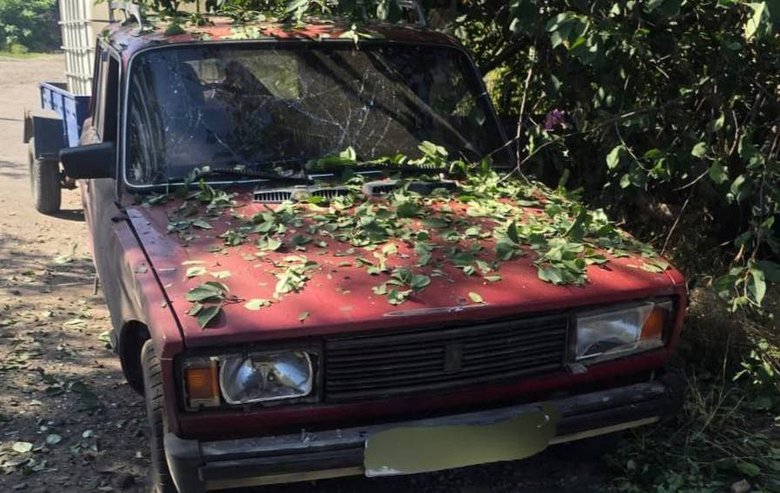 Car damaged by Russian shelling