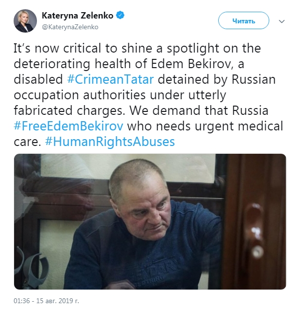 Украина требует от России освободить украинских политзаключенных Кольченко и Бекирова, - Зеленко 02