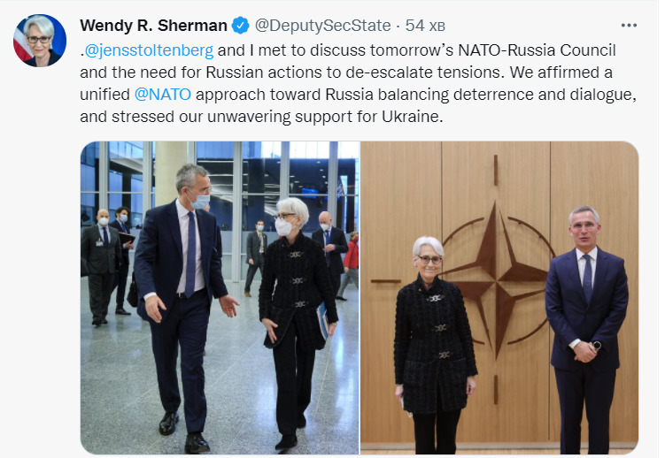 Представительница США Шерман встретилась со Столтенбергом в преддверии заседания Россия-НАТО 03