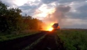 Russian missile from enemy’s "Sontsepok" MLRS caught fire during launch, and occupiers immediately fled. VIDEO