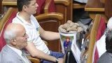После поедания земли, Ляшко в Раду притащил ведро картошки с бабушкой. ФОТО
