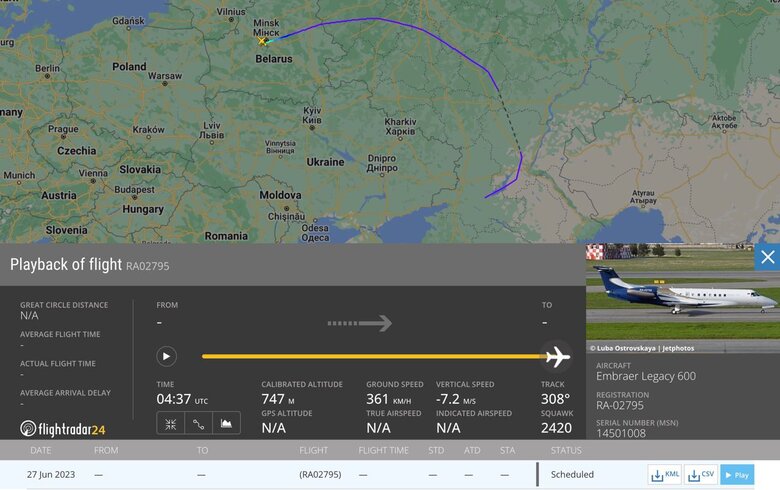 Самолет Пригожина приземлился на военном аэродроме под Минском, - Беларускі Гаюн 01