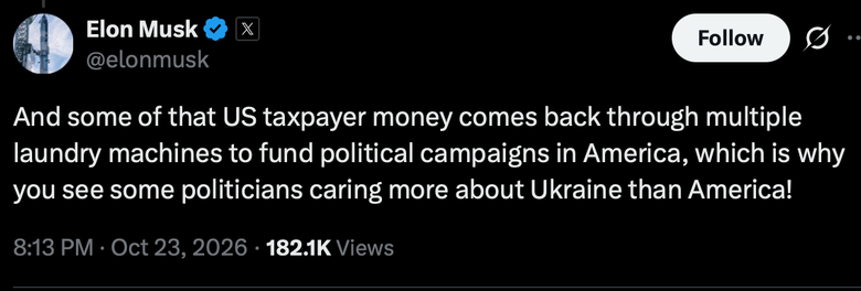 Маск обвинил украинскую элиту в наживе на помощи |