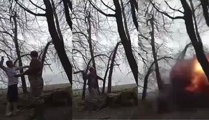 Оккупант метнул противотанковую гранату РКГ-3, но она зацепилась за ветки и упала рядом с ним.. ВИДЕО