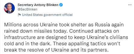 Жахлива тактика Росії не зламає рішучості України та її партнерів, - Блінкен 01