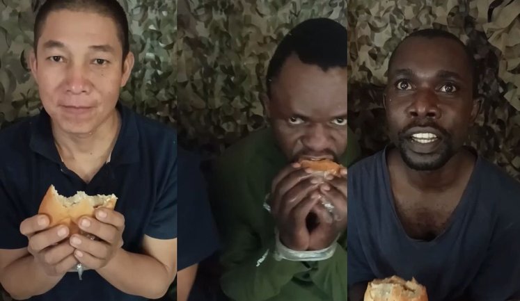 Three captured "Russians" with their hands tied are eagerly munching on Ukrainian pastries: "Peru, Zimbabwe, Burundi". VIDEO
