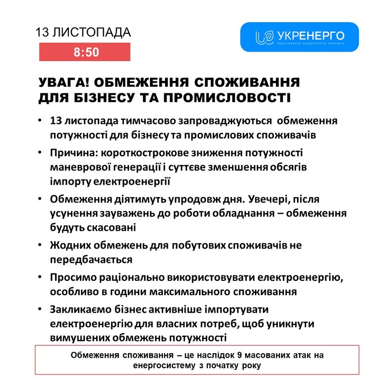укренерго обмеження