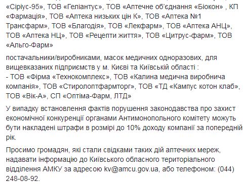 Антимонопольный комитет открыл производство по факту существенного удорожания медицинских масок в Киеве 02