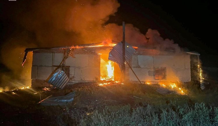 Enemy attacked agricultural enterprise in village of Velykyi Burluk with drones: large-scale fire broke out in warehouse. PHOTOS