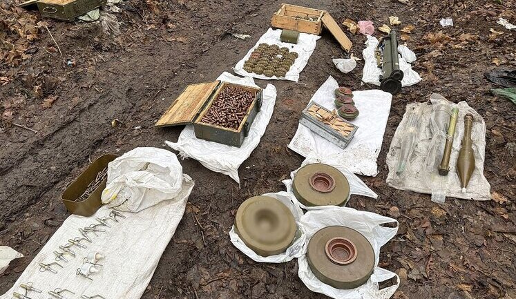 58 hand grenades of various types, mines, including anti-tank mines, anti-tank grenade launcher and more than 1,600 rounds of ammunition found in forest belt in Poltava region. PHOTOS